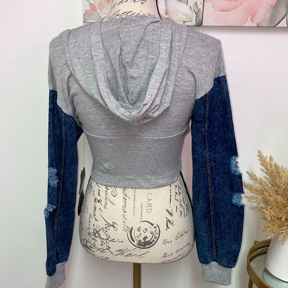 Jean Sleeves Crop Top Size M - Picture 2 of 3
